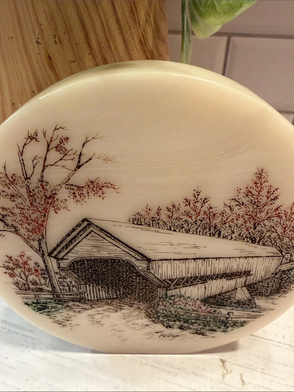 Ivory Covered Bridge Decorative Art Plaque - Home Art